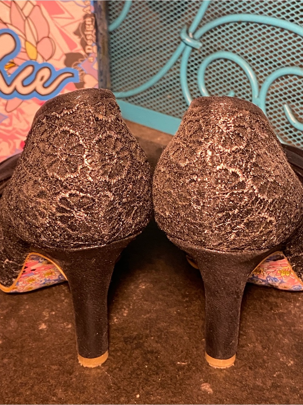 Irregular Choice Mal E Bow pumps in box, black silver lace,bows,8 - Picture 7 of 16